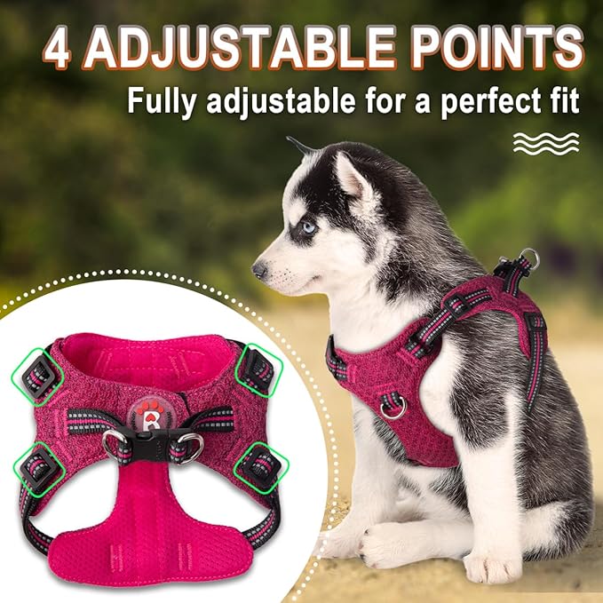 Dog Harness Step in Dog Vest Harness, Reflective Adjustable Puppy No Pull Harness Breathable Soft for Small and Medium Dogs Cats, Pink/Black, S-PawvioPets