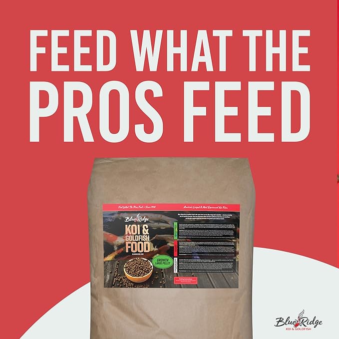 Blue Ridge Koi Fish Food 50lb - Koi Food Large 3/16" Growth Formula, Goldfish Food, Premium Fish Food for Ponds, Ponds Fish Food, Floating Pond Pellets-PawvioPets