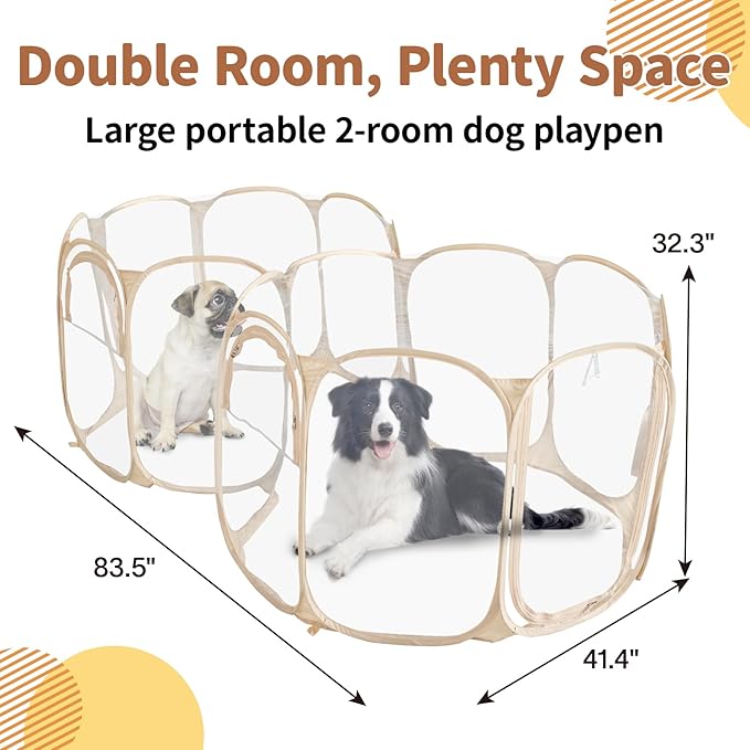 Cold Resistant Cat Playpen PVC Dog Playpen - Portable & Foldable Indoor Outdoor Puppy Playpen - Insulated 2-Room Dog TentCrate Cage Kennel, Playpen for Kitten, Small Animals Play Pen-PawvioPets