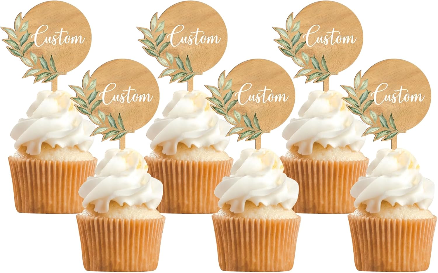 Custom Cupcake Toppers Cake Decorations in Wood for Wedding Engagement Baby Shower Birthday Party etc. (Design A / 36 PCS)