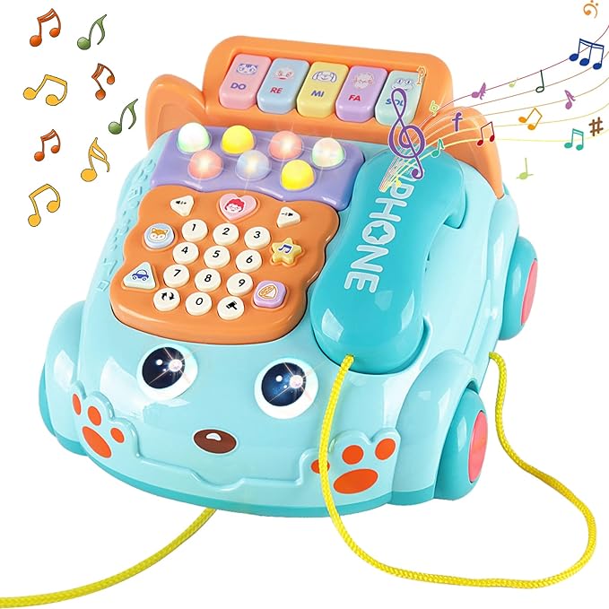 Baby Phone Toy,Baby Toy Phone Cartoon Baby Piano Music Light Toy Children Pretend PhoneToy Gift Game Boy Girl Early Education Gift Blue (18 M+)-PawvioPets