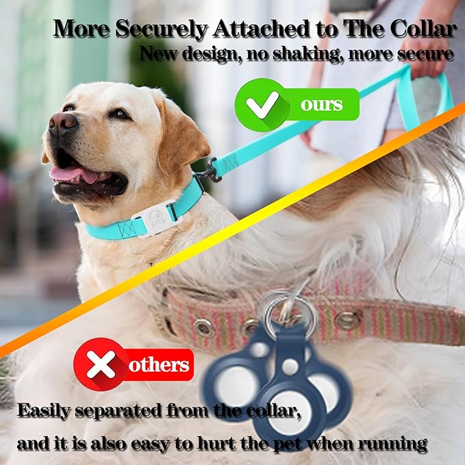 4 Pack Waterproof Dog Collar Holder Compatible with AirTag, Silicone Hidden Loop Holder for Airtag Tracker, Anti-Lost Dog Collar Accessories(Cyan,White,Black,Pink)-PawvioPets
