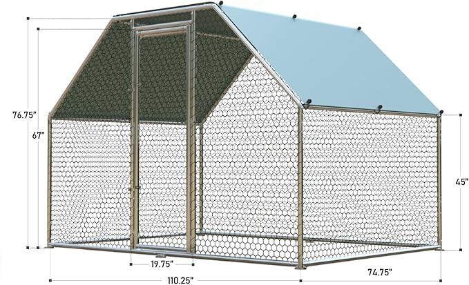 1.26’’ Large Metal Chicken Coop Walk in, Chicken Pen for Chickens, Outdoor Chicken Runs Coops Dog Kennel, Flat Roofed Chicken Runs for Yard with Anti-Ultraviolet Cover (9.2’L x6.2’W x6.4’H)-PawvioPets