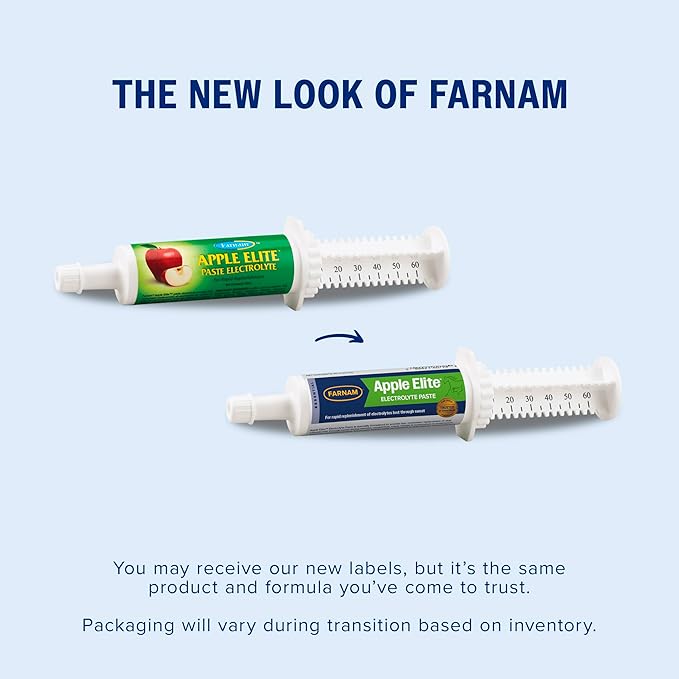 Farnam Apple Elite Electrolyte Paste Supplement for Horses, Replaces Vital Minerals, Encourages Hydration, No Added Sugar, 60 cc syringe-PawvioPets