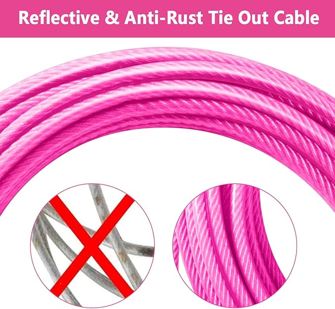 Dog Tie Out Cable 30FT-500Lbs,Heavy Duty Dog Leads Line for Yard with Swivel Hook,Medium Large Dogs Leash&Chains for Outside,Rust Chew Proof Dogs Run Cable for Outdoor Camping (Pink, 30FT)-PawvioPets