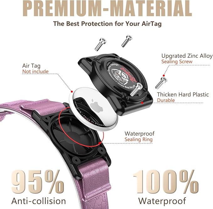 AirTag Dog Collar - Leather Dog Collar with Airtag Holder | IP68 Waterproof AirTag Holder with Metal Buckle, Comfortable GPS Dog Collars Tracker for Medium Large Dogs (Rose Gold, XL)-PawvioPets