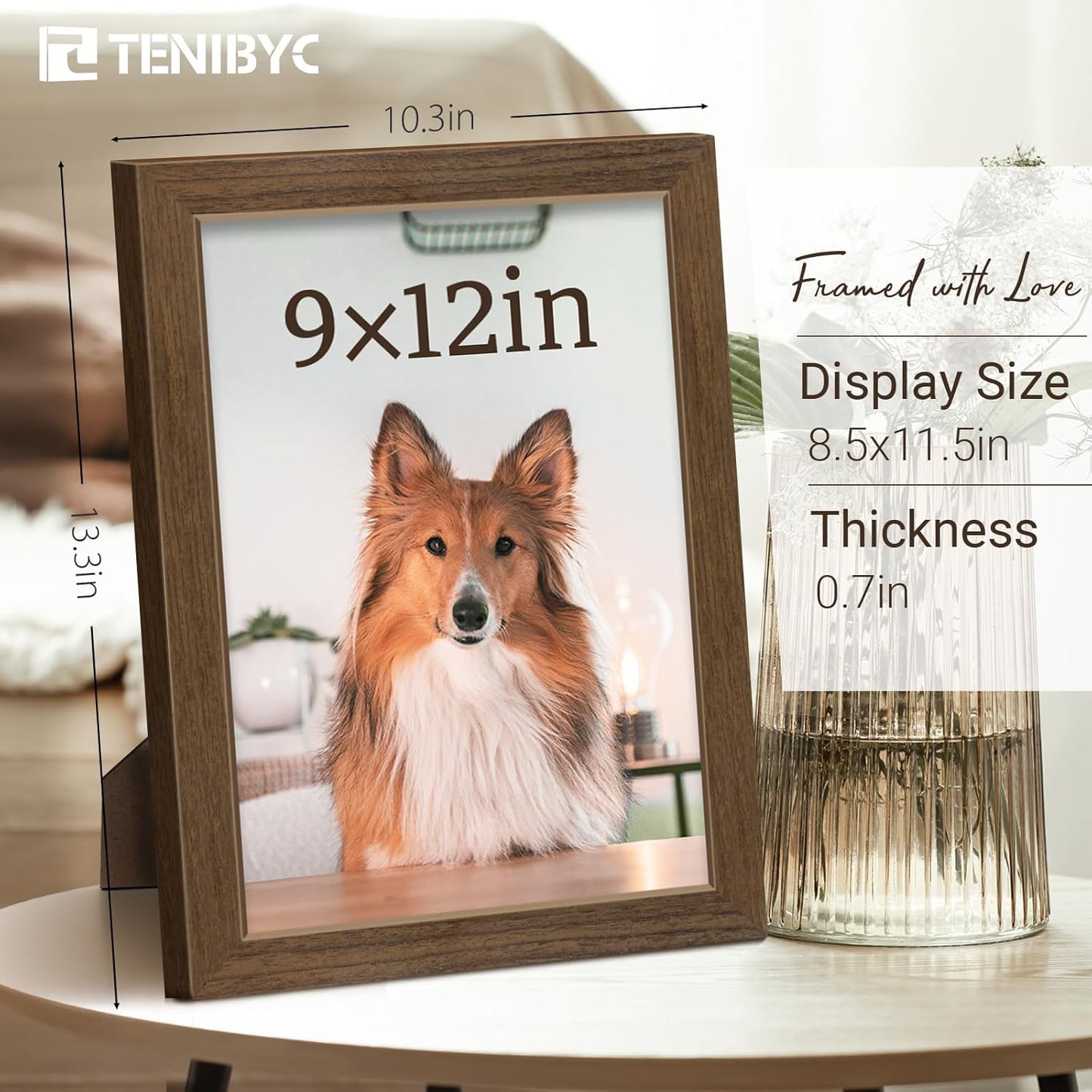 9x12 Frame 3 Pack - Brown Woodgrain, 9 x 12 Picture Frame for Photos, HD Tempered Glass, Tabletop or Wall Display