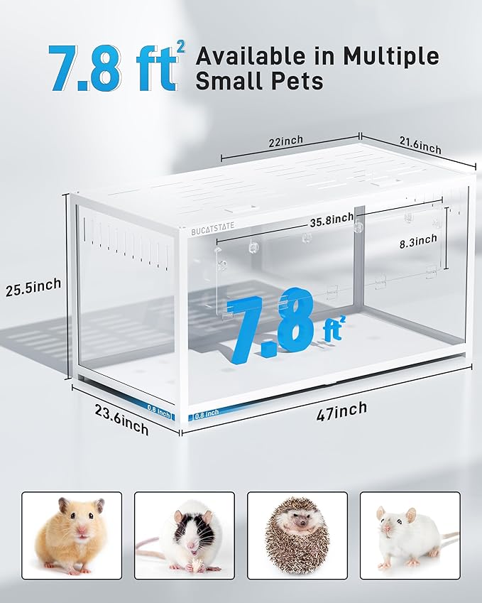 BUCATSTATE Hamster Cage 3.0: Metal Large Rat Cage Stackable with Top Access Easy Assemble 47L x 23.6W x 25.5H Inches Dwarf Syrian Hamster Tank for Gerbil Mouse (7.8 ft², White)-PawvioPets