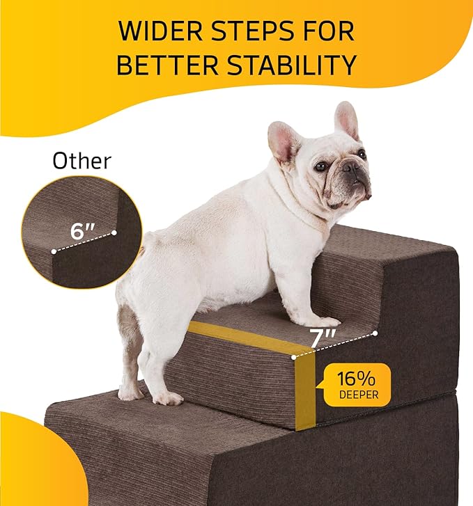 Dog Stairs for High Bed, Dog Steps for Bed Couch Sofa, 35D Foam Pet Steps for Small Dogs and Cats, Extra Wide Pet Stairs with Non-Slip Bottom Brown, 5 Steps-PawvioPets