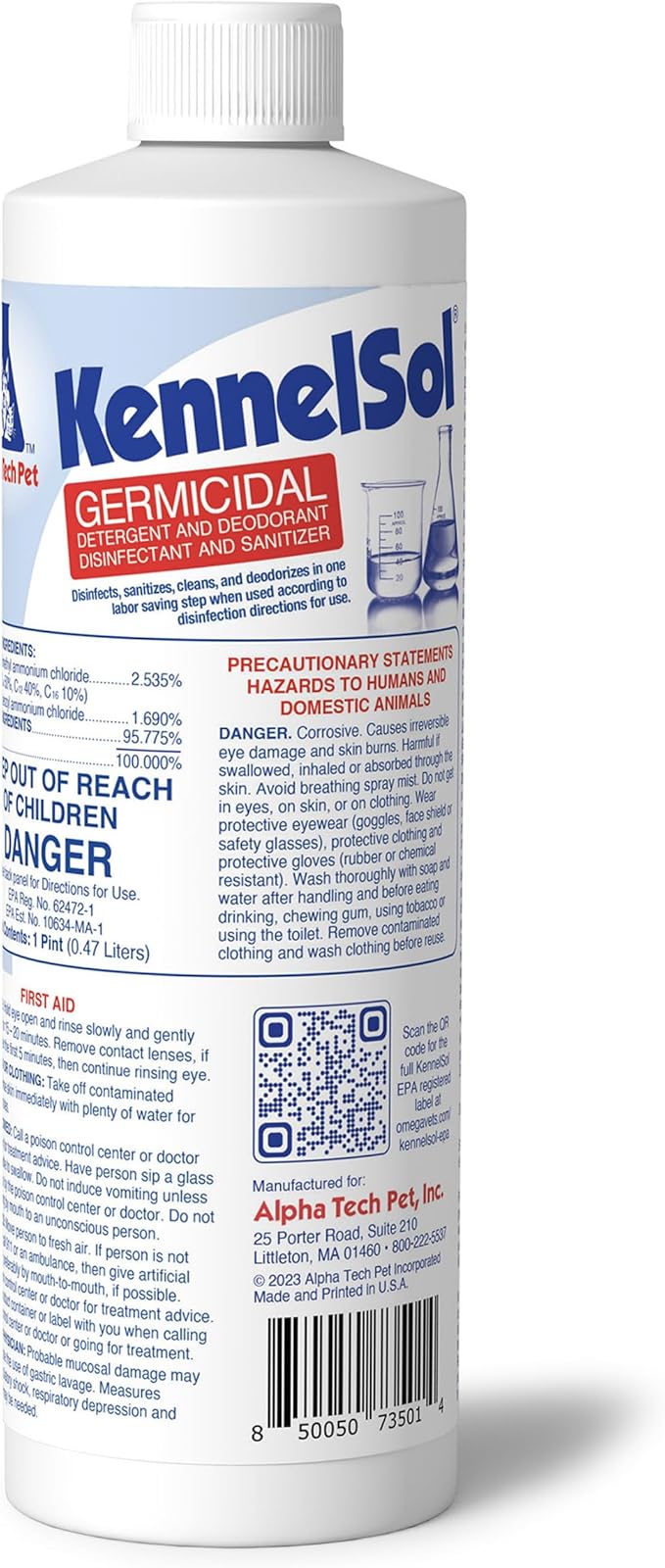 ATP KennelSol 1-Step Kennel Cleaner - 1 Pint Liquid Disinfectant, Effective Against Bacteria and Viruses, Deodorizer Wintergreen Scent by Alpha Tech Pet-PawvioPets