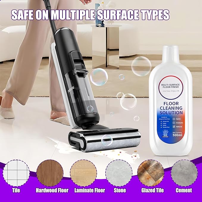 Floor Cleaning Solution Compatible with Tineco iFLOOR Series, All Robot Vacuums & Wireless Wet-Dry Mops, 4 Bottle Floor Cleaner Refill, Lavender Scent-PawvioPets