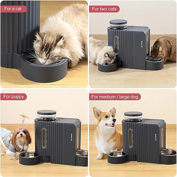 Gardner Pet Automatic Gravity Cat Food Feeder and Water Dispenser Stainless Steel Two-in-One Set Large Capacity Dispenser for Medium, Large Dogs, Puppies, Kittens, Rabbits-(1.6 Gallons x 2)-PawvioPets