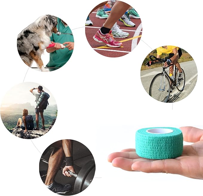 9 Pack 1" x 5 Yards Self Adhesive Bandage Wrap Self Stick Wrap for Ankle, Wrist, Finger, Sports, Breathable Cohesive Vet Tape for Pets (Middle Green)-PawvioPets