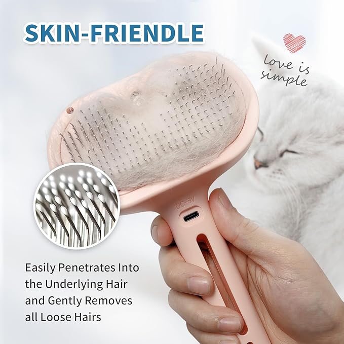 3-in-1 Self-Cleaning Steam Brush - Anti-Static, for Grooming Long & Short Pet Hair, Reduces Shedding, Pink-PawvioPets
