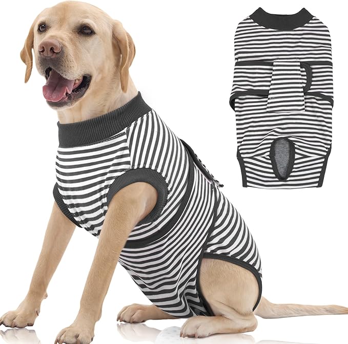 FUAMEY Dog Recovery Suit Male,Dogs Surgery Neuter Suits Puppy Spay Shirts for Female Protect Dog's Skin Anti Licking Abdominal Wounds Doggie Onesie Pet Bodysuit Alternative to Cone Gray Stripes XL-PawvioPets