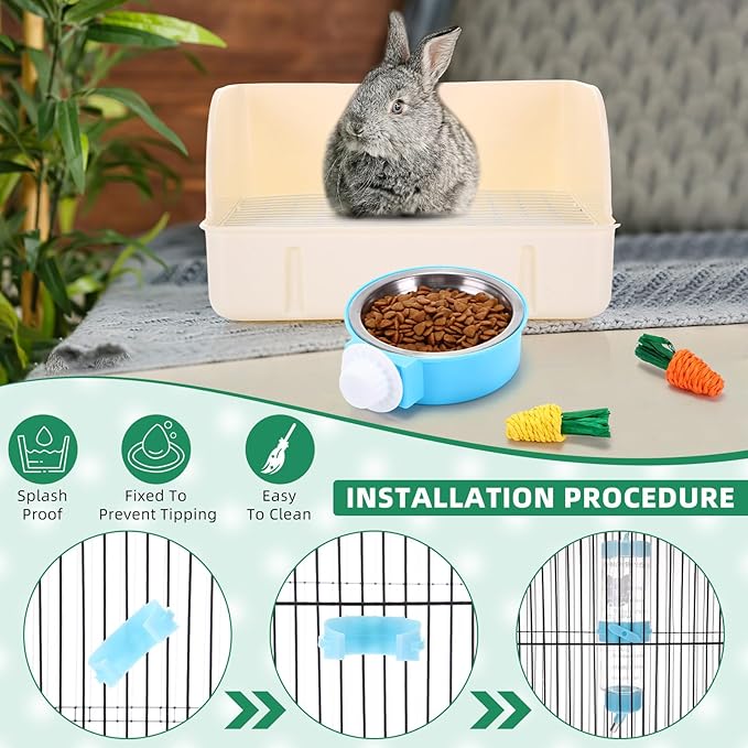 104 Pcs Rabbit Starter Kit Litter Box Bunny Tunnel Pet Playpen with Waterproof Mat Water Bottle Animal Grooming Kit Bowl Blankets with Cleaning Set for Guinea Pig Rabbit Accessories-PawvioPets