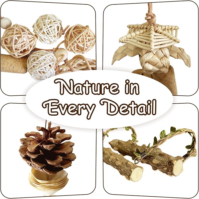 5-Pack Natural Hanging Basket Bird Toys – Foraging & Chewing Toys for Parakeets, Cockatiels, Conures & Small Birds – No Plastic, All-Natural Materials-PawvioPets