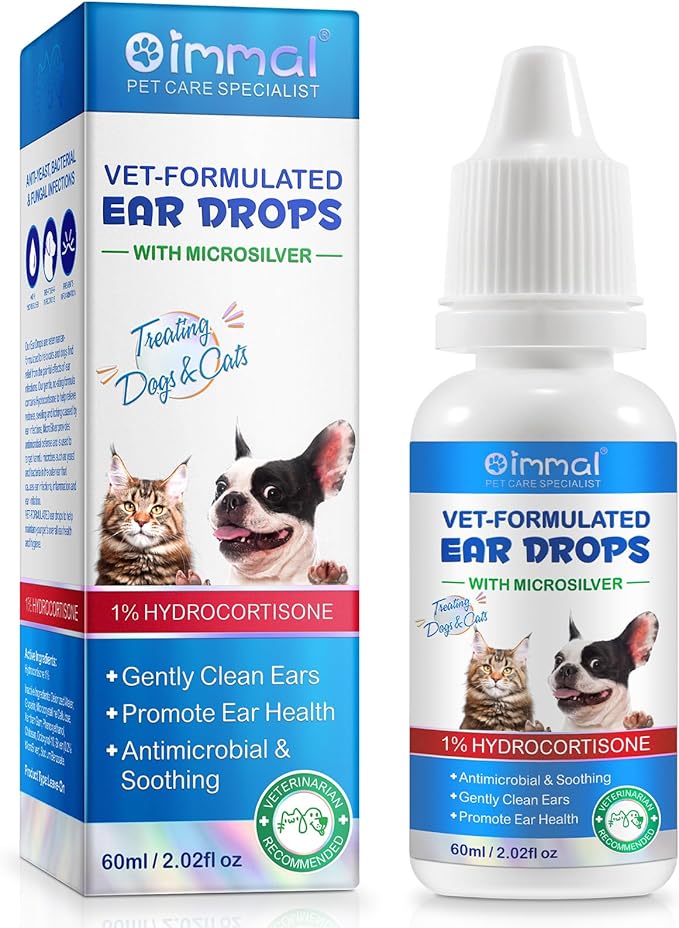 Ear Infection Treatment Drops for Dogs and Cats, Pets Ear Cleaning Solution Drops with 1% Hydrocortisone Soothing Dog Yeast Infection, Itchy Ear Relief, Pet Ear Care Supplies for Dogs & Cats - 2 fl oz-PawvioPets