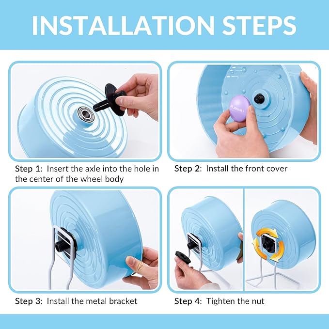 8.4" Silent Hamster Wheel, Non-Slip Track, Exercise, Release Stress, Relieve Anxiety, Adjustable Height Stand, for Syrian Dwarf Hamster, Gerbil, Mice, Other Small Medium Sized Pets, Blue-PawvioPets