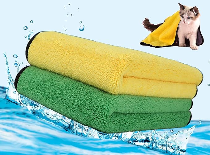 2 Pack Dog Towels Super Absorbent Pet Bath Towel Microfiber Dog Drying Towel for Small Dogs and Cats, Machine Washable, 11.8Inch x 23.6Inch, Yellow-Grey & Green-Grey-PawvioPets
