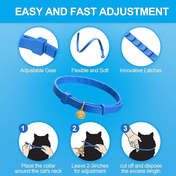 4 Pcs Cat Calming Collar Adjustable Lavender Scent Relaxing Cat Collar with 2 Pendant for Puppies Reduce Stress Aggression Anxious, up to 15 Inches(Blue)-PawvioPets