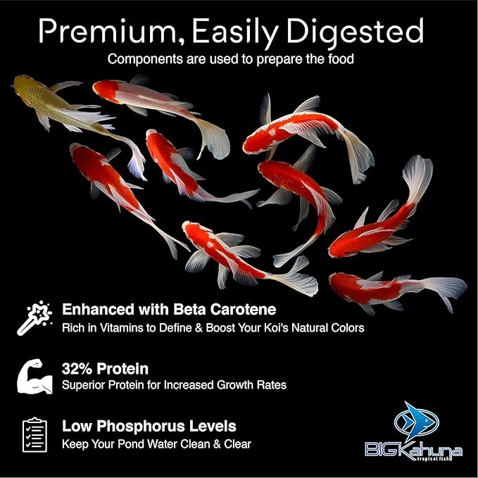 BIG Kahuna Koi Fish Food- 4.5 lbs Jug – Made in The USA - Koi Food Floating Pellets – 3/16" - 1/4" Pellet Size – 32% Protein Fish Food – Rich in Nutrients-PawvioPets