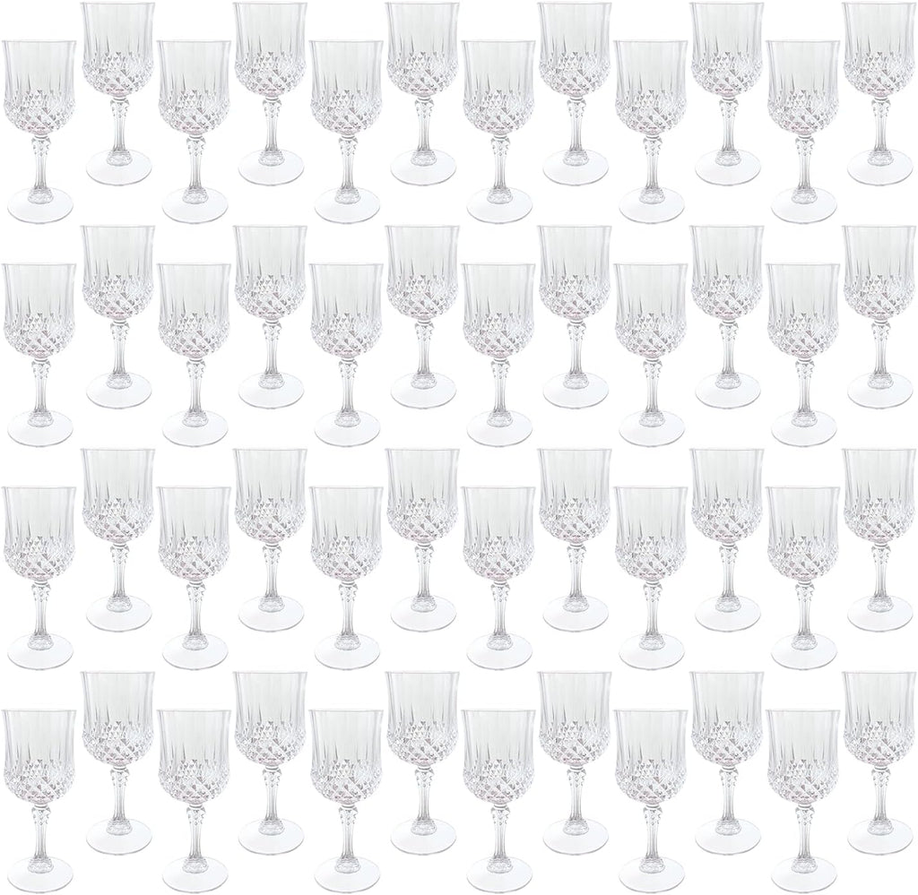 Plastic Wine Glasses，Plastic Goblets Vintage Style Cordial Drinking Glasses for Wedding Reception, Grand Event Party Supplies (48, transparent)