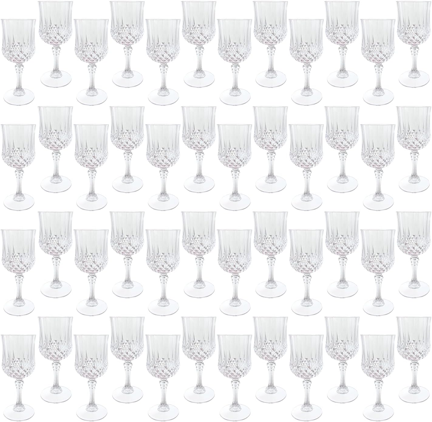 Plastic Wine Glasses，Plastic Goblets Vintage Style Cordial Drinking Glasses for Wedding Reception, Grand Event Party Supplies (48, transparent)