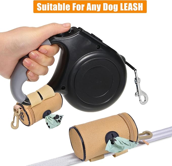 Dog Waste Bag Dispenser Dog Poop Bag Dispenser for Leash Accessory dog Poop Bag Holders Fits Dog Leash Include Hand Free Holder, Khaki, No-KaqiXYB-PawvioPets