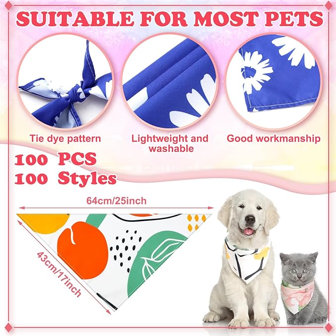 150 Pcs Dog Bandanas Bulk Pet Bibs Colorful Triangle Scarf Pet Bandanas for Medium Large Dogs Spring Summer Birthday Costume Decoration (Boho)-PawvioPets