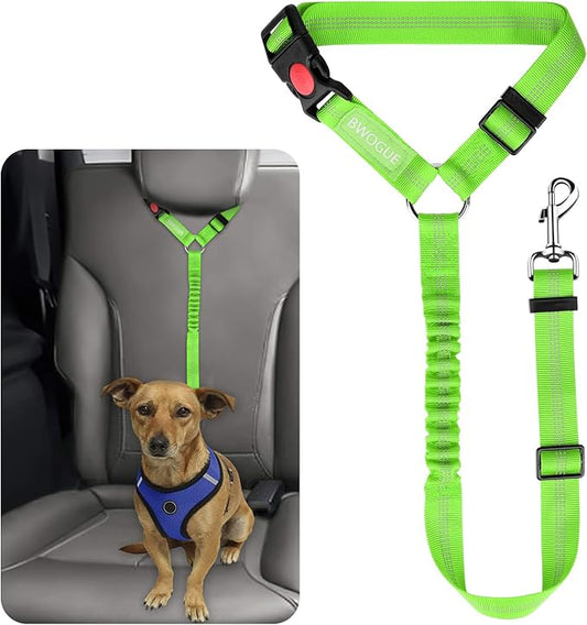BWOGUE Pet Dog Cat Seat Belt Reflective Car Dog Headrest Restraint Leash Elastic Buffer Bungee Adjustable Tangle-Free Safety Leads Vehicle Seatbelt Harness for Small, Medium and Large Dogs (1 Pack)-PawvioPets