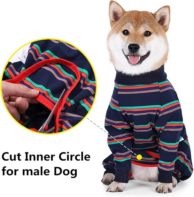 Dog Recovery Suit, Abdominal Wound After Surgery Wear, Prevent Licking Wounds, E-Collar & Cone Alternatives, Long Sleeve Postoperative Shirts Dog Pajamas Prevent Shedding(Medium, Blue)-PawvioPets