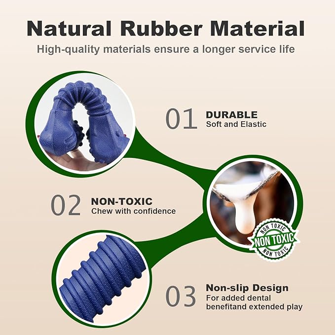 Dog Toys for Aggressive Chewers, Indestructible Chew Toys for Medium Large Dogs,Durable Rubber Dog Bones with Beef Flavor, Tough Dental Toy for Boredom Relief (Blue)-PawvioPets