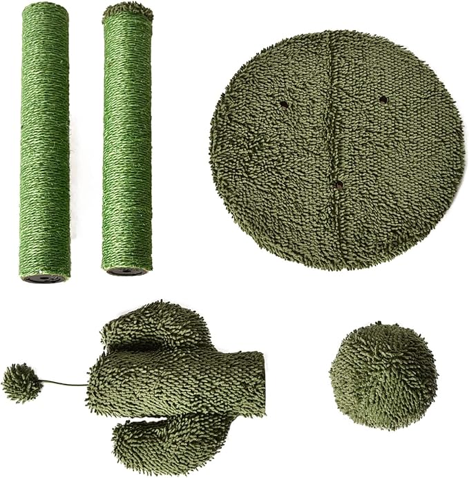 Amazon Basics Cat Scratcher - Indoor Cactus Triple Posts Cat & Kittens Scratching Post with Dangling Ball, Small (22.4"H) - Green-PawvioPets