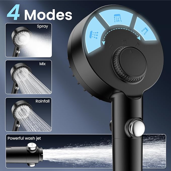 Filtered Shower Head with Handheld, High Pressure 4 Spray Mode Showerhead with Filters, Water Softener Beads for Hard Water with ON/OFF Switch for Pets - Remove Chlorine-PawvioPets