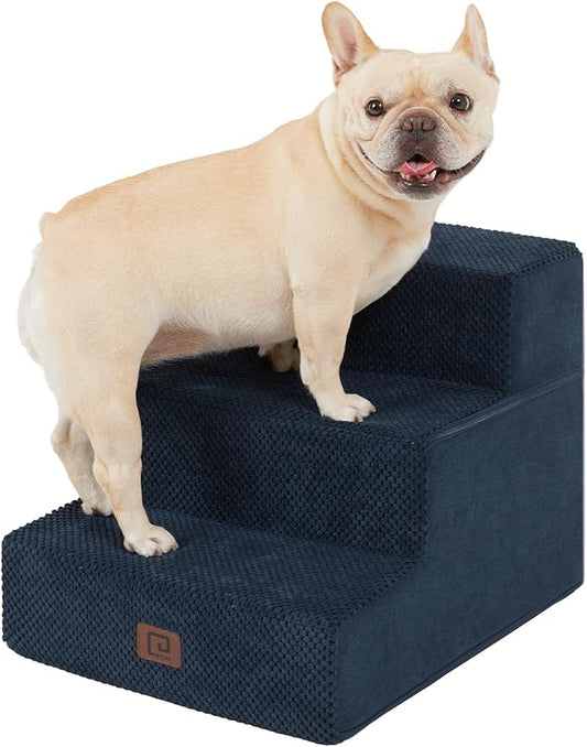 EHEYCIGA Dog Stairs for Small Dogs 13.5" H, 3-Step Dog Steps for Couch Sofa and Chair, Pet Steps for Medium Cats, Non-Slip Balanced Pet Ramp Indoor, Navy Blue-PawvioPets