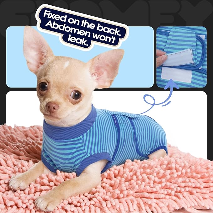 FUAMEY Recovery Suit for Dogs After Surgery,Soft Breathable Dog Bodysuit E-Collar & Cone Alternative Surgical Suit,Male Female Dog Neuter Spay Suits Anti Licking Wounds Onesie Navy Blue Strips XXL-PawvioPets