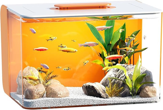2.5 Gallon Fish Tank Small Aquarium Starter Kit with Hidden Filtration, 3 Color Light, Self Cleaning Nano Tank for Betta, Shrimp, Guppy, Angelfish-PawvioPets