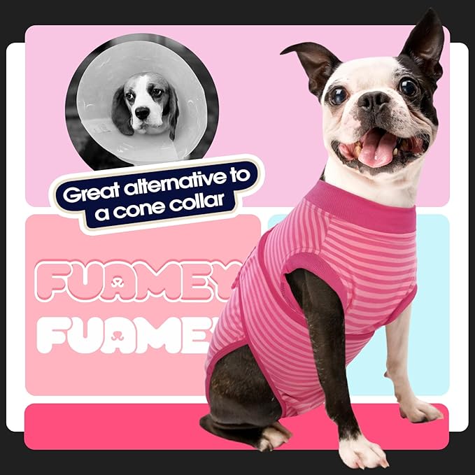 FUAMEY Recovery Suit for Dogs After Surgery,Soft Breathable Dog Bodysuit E-Collar & Cone Alternative Surgical Suit,Male Female Dog Neuter Spay Suits Anti Licking Wounds Onesie Rose Stripes XXL-PawvioPets