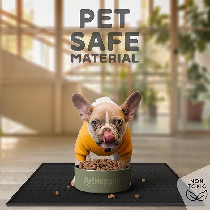 Dog Food Mat - 24x15” Large Silicone Pet Food Mat, Raised Edges for Food and Water Prevent Spill, Waterproof Cat Food Mat Protect Floors,Easy Clean Dog Bowl Mats for Food and Water-PawvioPets