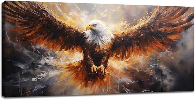 Bald Eagle Animal Large Canvas Flying Bird Wildlife Oversize Wall Art Living Room Big Wings Kitchen Pictures Framed Prints Aesthetics Wall Decor Painting Artwork for Bedroom Dining Office Home 60"x30"-PawvioPets