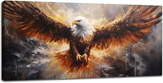 Bald Eagle Animal Large Canvas Flying Bird Wildlife Oversize Wall Art Living Room Big Wings Kitchen Pictures Framed Prints Aesthetics Wall Decor Painting Artwork for Bedroom Dining Office Home 60"x30"-PawvioPets