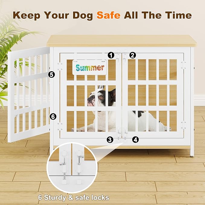 EasyCom 33" Dog Crate Furniture with Name Tag, Heavy Duty Dog Kennel Indoor for Medium and Small Dogs, Double-Doors Sturdy Metal Dog Cage, Decorate House as TV Stand, End Table, Bedside Table-PawvioPets
