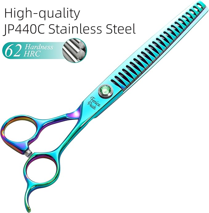 Fenice Peak Green Dog Grooming Scissors Set Straight Thinning Curved and Chunker Shears 4PCS Kit with Simulated Emerald Screw 440C Trimming Shears Durable and Sharp-PawvioPets