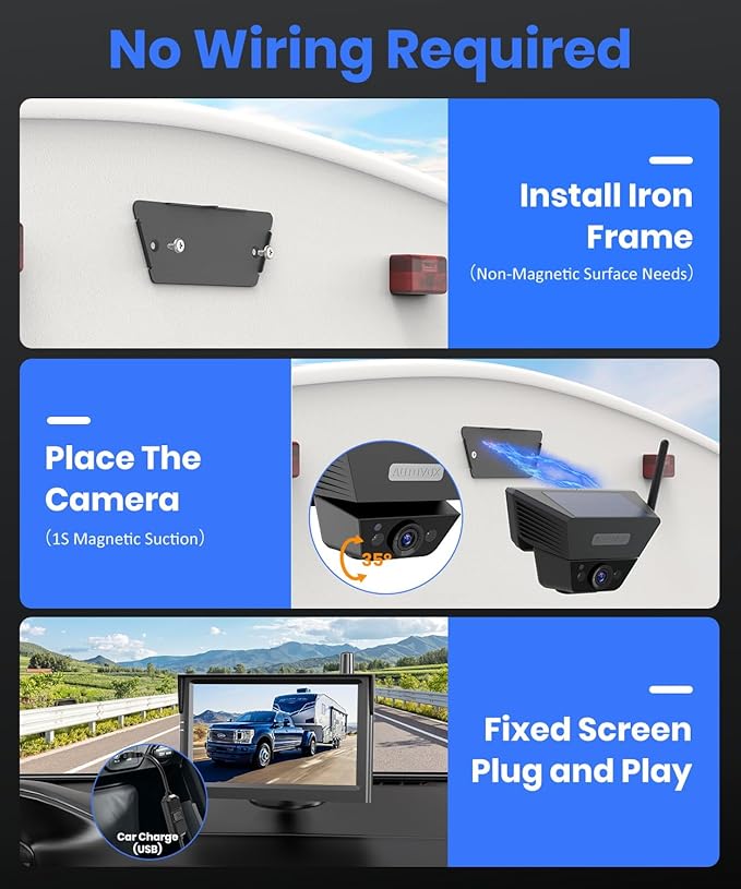 AUTO-VOX Wireless Backup Camera Kit: 5" Monitor, Dual Solar 5A Cams, Bendable Mount – Dual View for RV, Horse/Boat Trailer, Cargo, Campsite & Safe Parking-PawvioPets