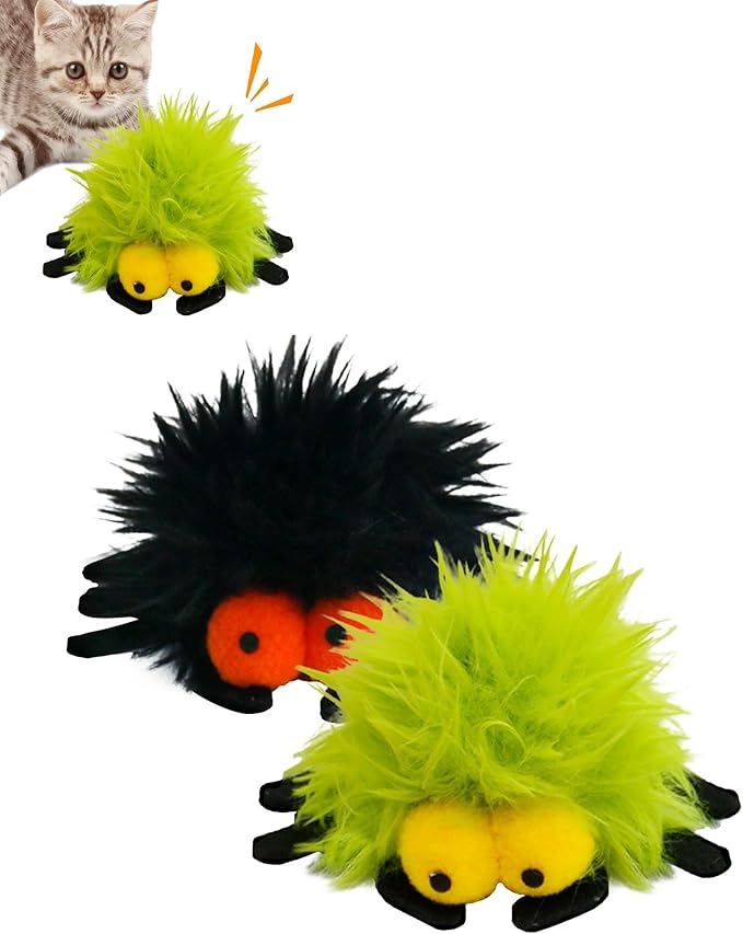 2 Pack-Spider Cat Kicker Toy with Catnip & Bell Inside, Cat Stuffed Animal Soft Cat Toys, Cute Cat Feather Toy Plush Cat Toy, Cat Nip Toys Cat Toys for Bored Cats, Interactive Cat Toys for Indoor Cats-PawvioPets