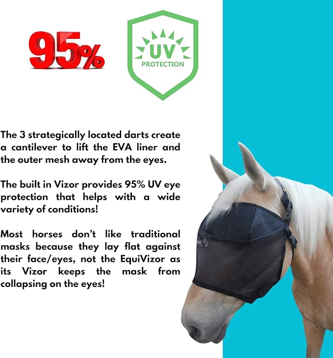 EquiVizor 95% UV Eye Protection (XL) Standard Horse Fly Mask - Help with Uveitis, Corneal Ulcer, Light Sensitivity. Designed to Stay On Your Horse.-PawvioPets