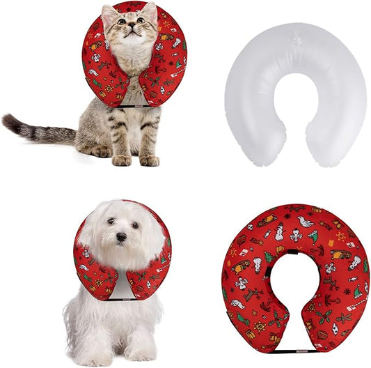 CuteBone Inflatable Soft Dog Cone with Removable Fleece Covers for Small/Medium/Large Dogs and Cats After Surgery GWB07S-PawvioPets