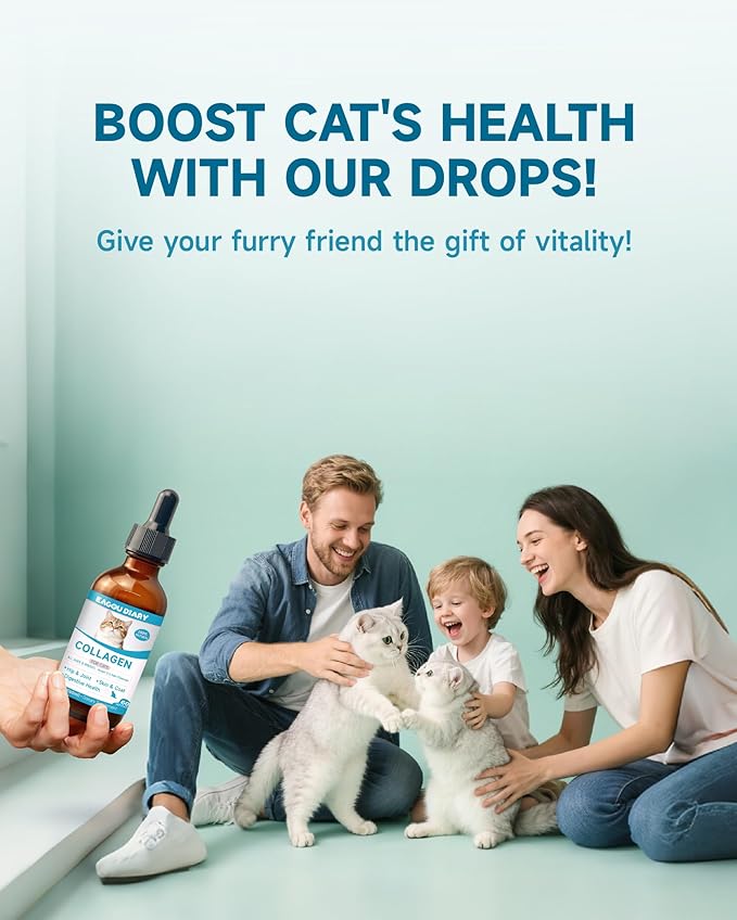 Collagen for Cats - Hip and Joint Supplement, Digestive & Immunity Support, Skin & Coat Health, Liquid Collagen for Cats with MSM, Glucosamine, Coconut Oil, Vitamin E, Roast Chicken Flavored, 60ml-PawvioPets