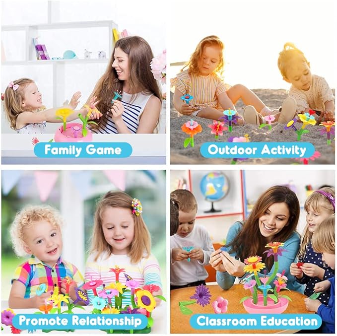 BEMITON Flower Building Toy Set for Girls, Best Birthday Gifts for 3 4 5 6 7 Year Old Kids, Arts and Crafts Kit for Toddlers, STEM Activities and Gardening Pretend Playset, 148 pcs-PawvioPets